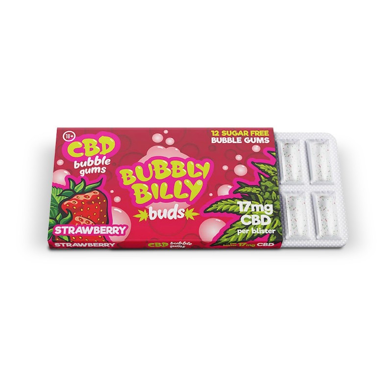 GUMĂ DE MESTECAT STRAWBERRY 17MG CBD BUBBLY BILLY