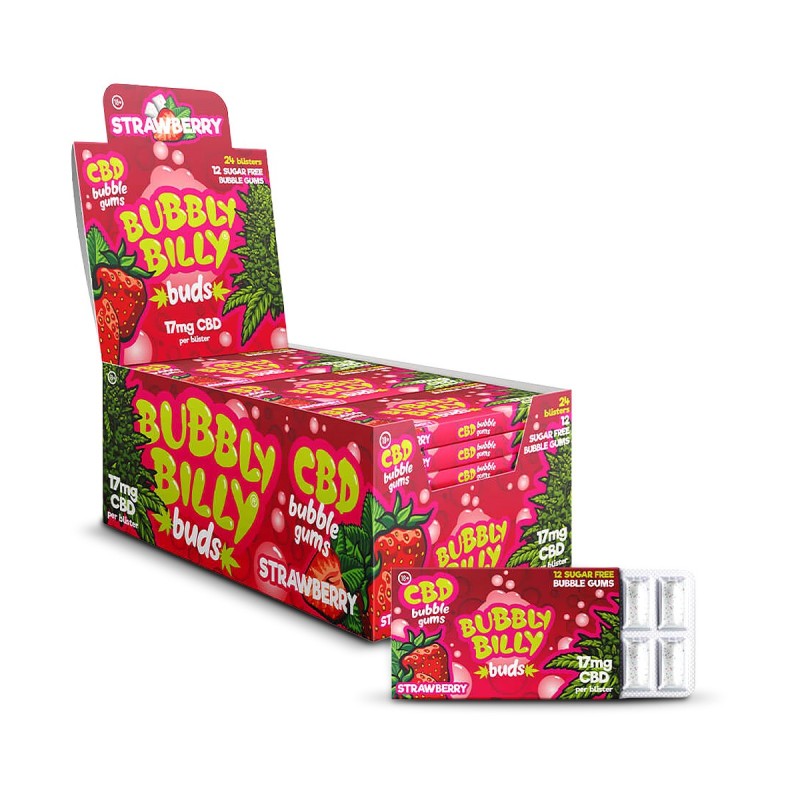 GUMĂ DE MESTECAT STRAWBERRY 17MG CBD BUBBLY BILLY